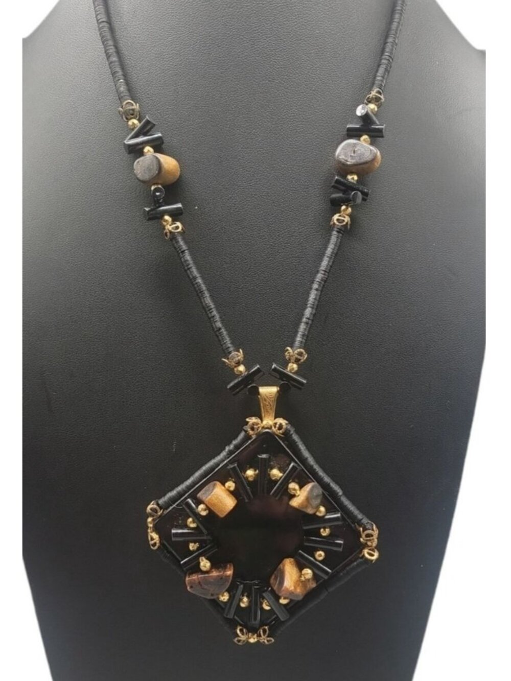 Vintage Miriam Haskell Signed Filigree Pendant Necklace Couture Statement 20"